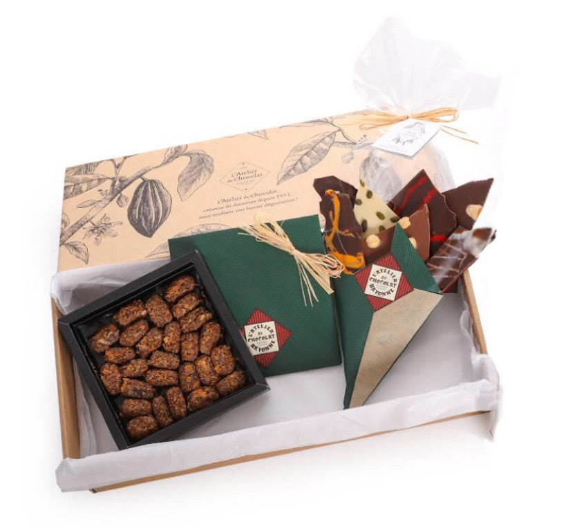 Scatola Regalo per il 70° Anniversario di L'Atelier du Chocolat · Bouquet di Cioccolato da Collezione e Feuillant d'Or