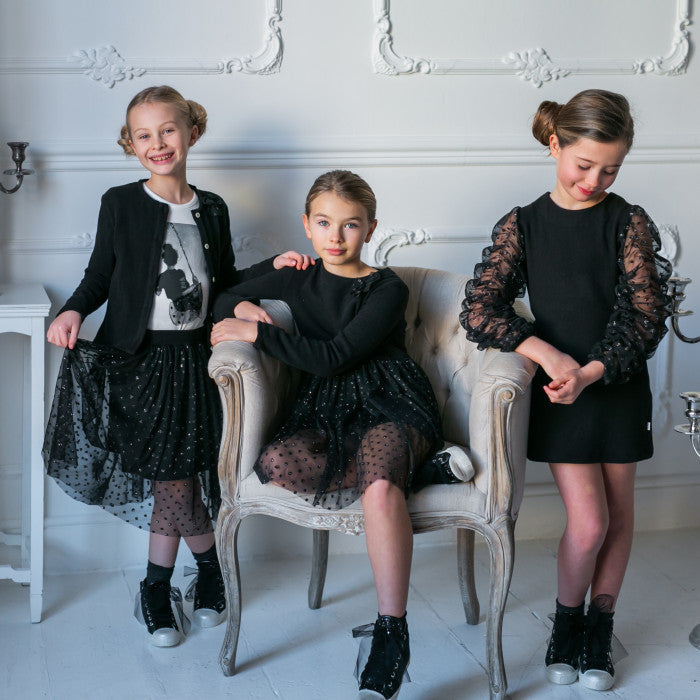 BLACK GLITTER POLKA DOT TULLE SKIRT