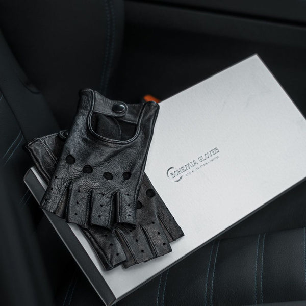 Women's Leather Fingerless Driving Gloves Made of Lambskin