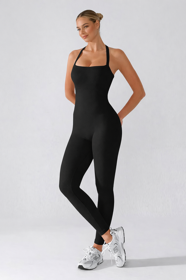 Seamless Sports Jumpsuit with Integrated Bra and Shaping Effect, BLACK size other: 3XL/4XL