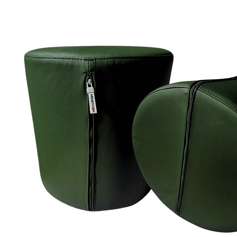 Copri pouf in ecopelle rotondo con cerniera  Verde-Scuro Arketicom