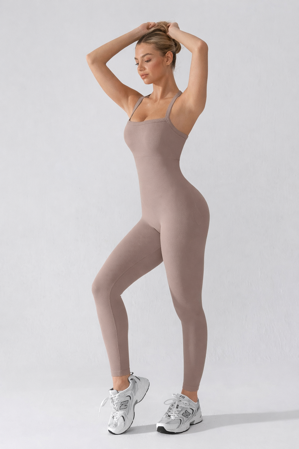 Seamless Sports Jumpsuit with Integrated Bra and Shaping Effect, NUDE Size Other: XL/XXL