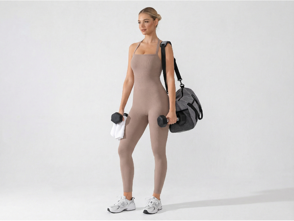 Seamless Sports Jumpsuit with Integrated Bra and Shaping Effect, NUDE XL/XXL