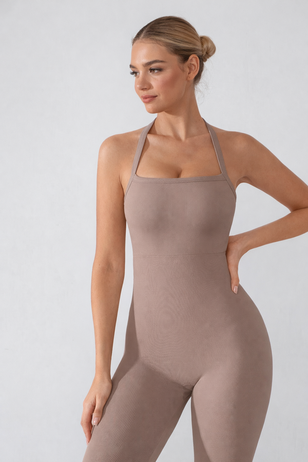 Seamless Sports Jumpsuit with Integrated Bra and Shaping Effect, NUDE Size Other: 3XL/4XL