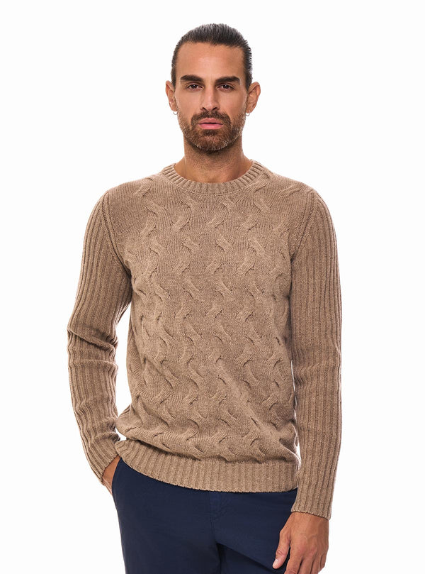 CREW NECK WITH BRAIDS AND RIBBED SLEEVES