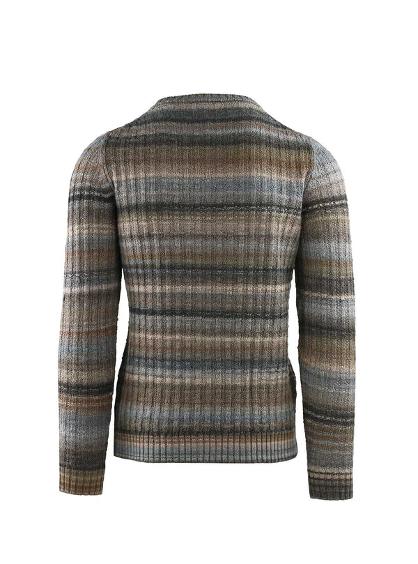 CROSS-STITCHED CREW NECK SWEATER WITH PRINTED YARN