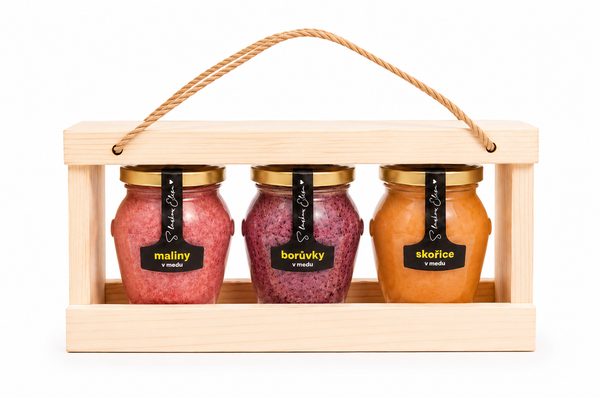 Gift Set of Honey in a Wooden Stand