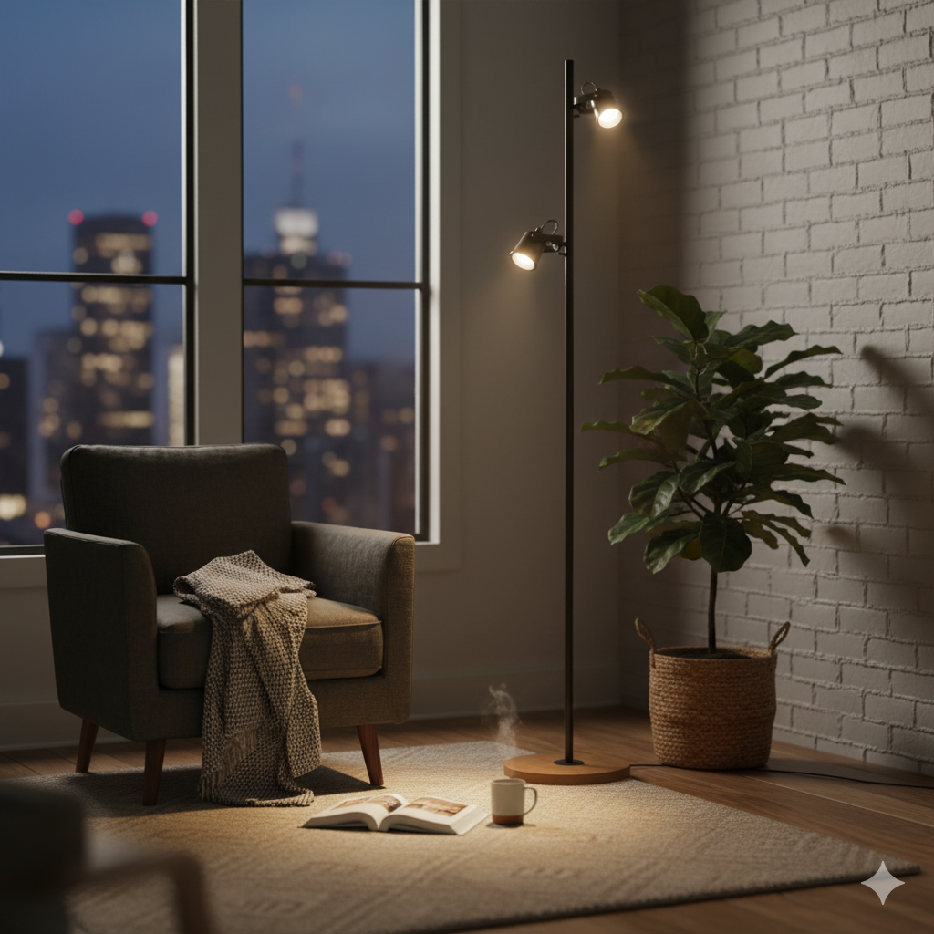 Chericoni Tazza Floor Lamp - 2 Lamps - Black Steel with Vintage Wood