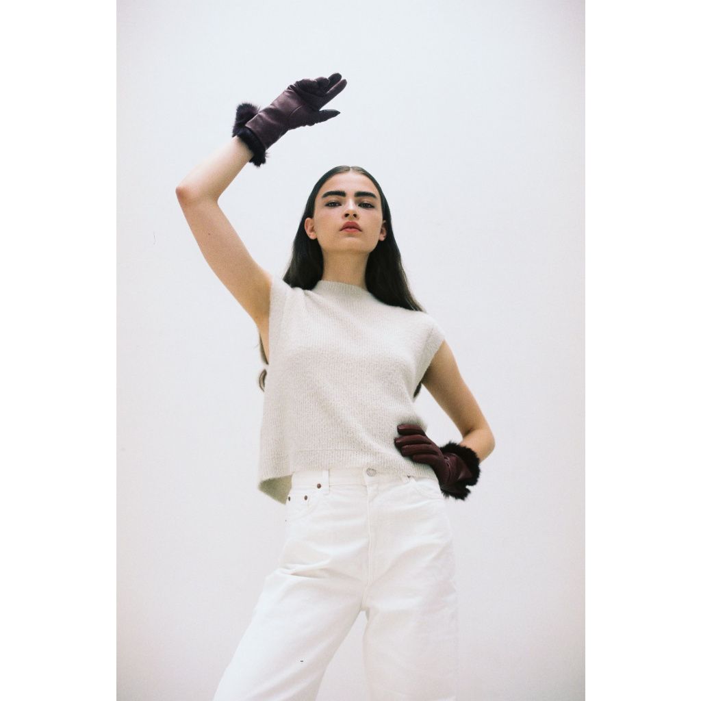 Elegant Leather Gloves for Ladies with Rabbit Fur