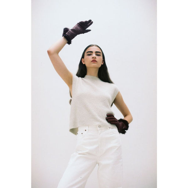 Elegant Leather Gloves for Ladies with Rabbit Fur