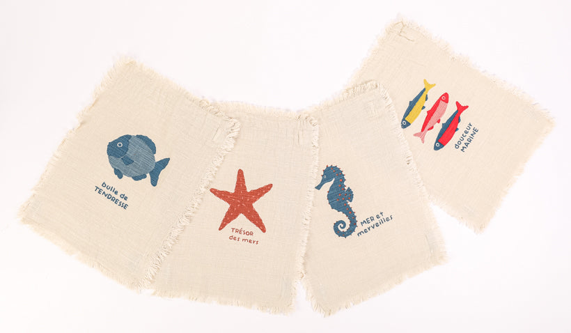 Set of 4 Sea-Themed Hand Towels