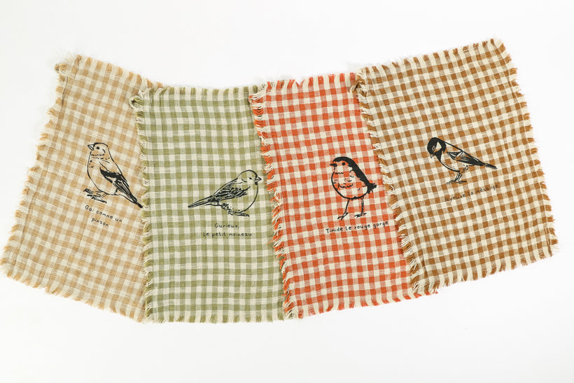 Set of 4 Vichy Bird Hand Towels