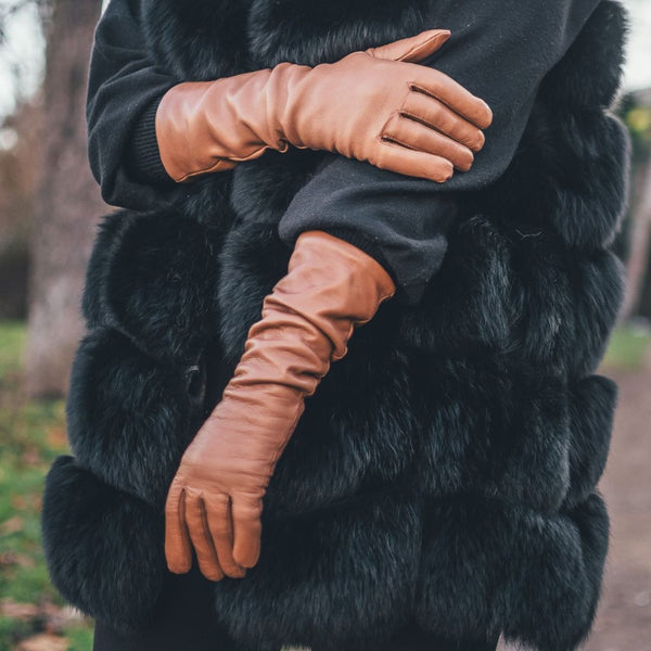 Women's Leather Forearm Gloves with Cashmere Lining