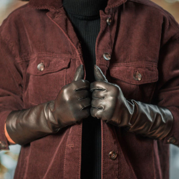 Women's Leather Forearm Gloves with Cashmere Lining