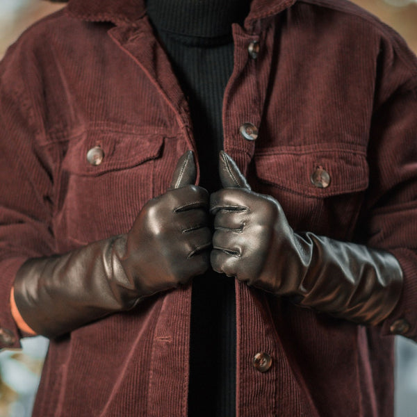 Women's Leather Forearm Gloves with Cashmere Lining