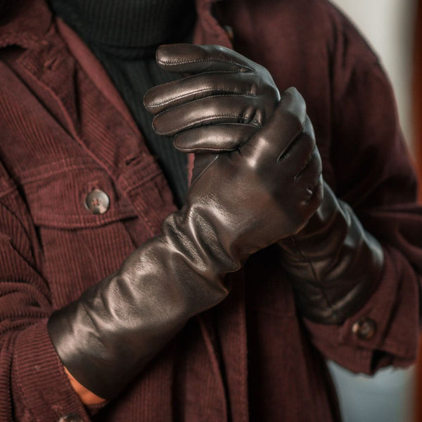 Women's Leather Forearm Gloves with Cashmere Lining