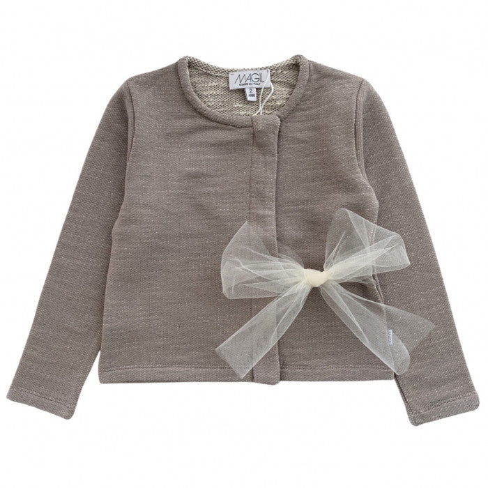 BARLEY FLEECE CARDIGAN WITH TULLE BOW
