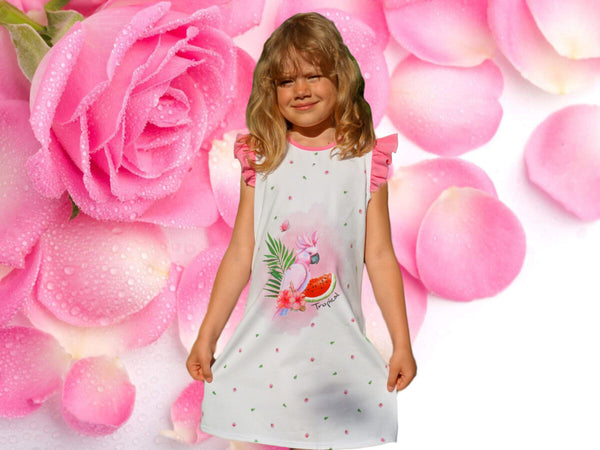 Girls' Parrot Dress - White