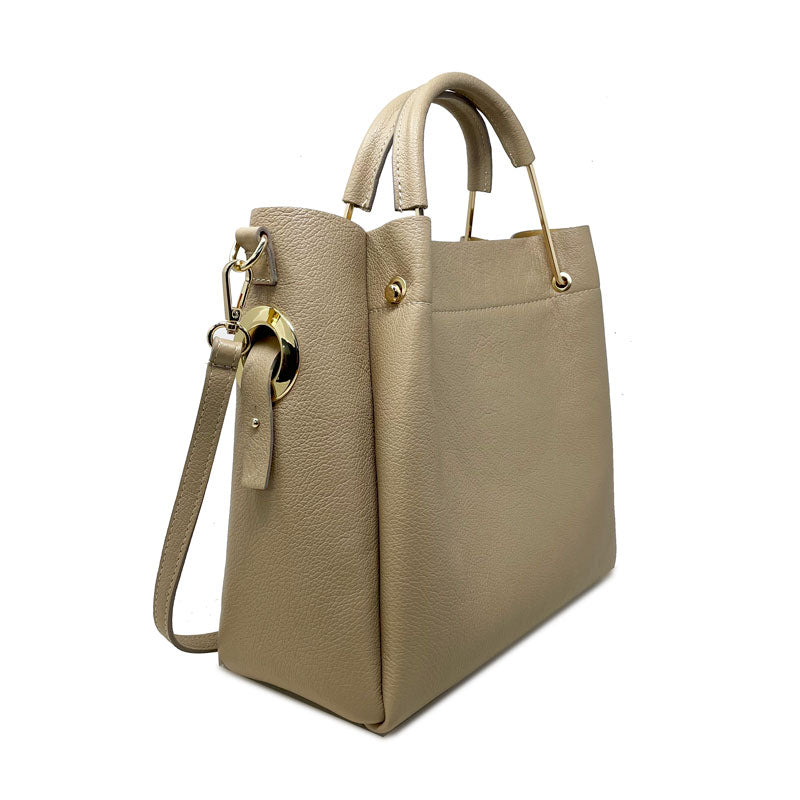 Large Leather Handbag for Women with Metal Handles - 34023