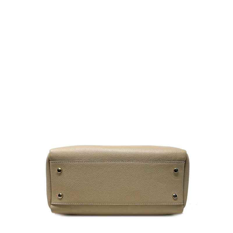 Large Leather Handbag for Women with Metal Handles - 34023