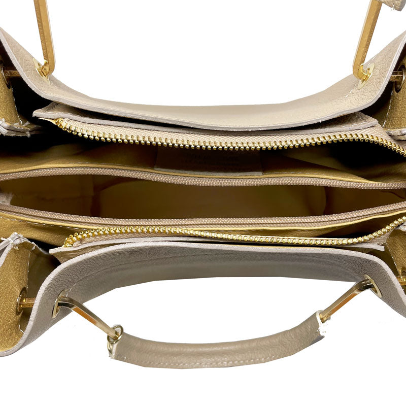 Large Leather Handbag for Women with Metal Handles - 34023