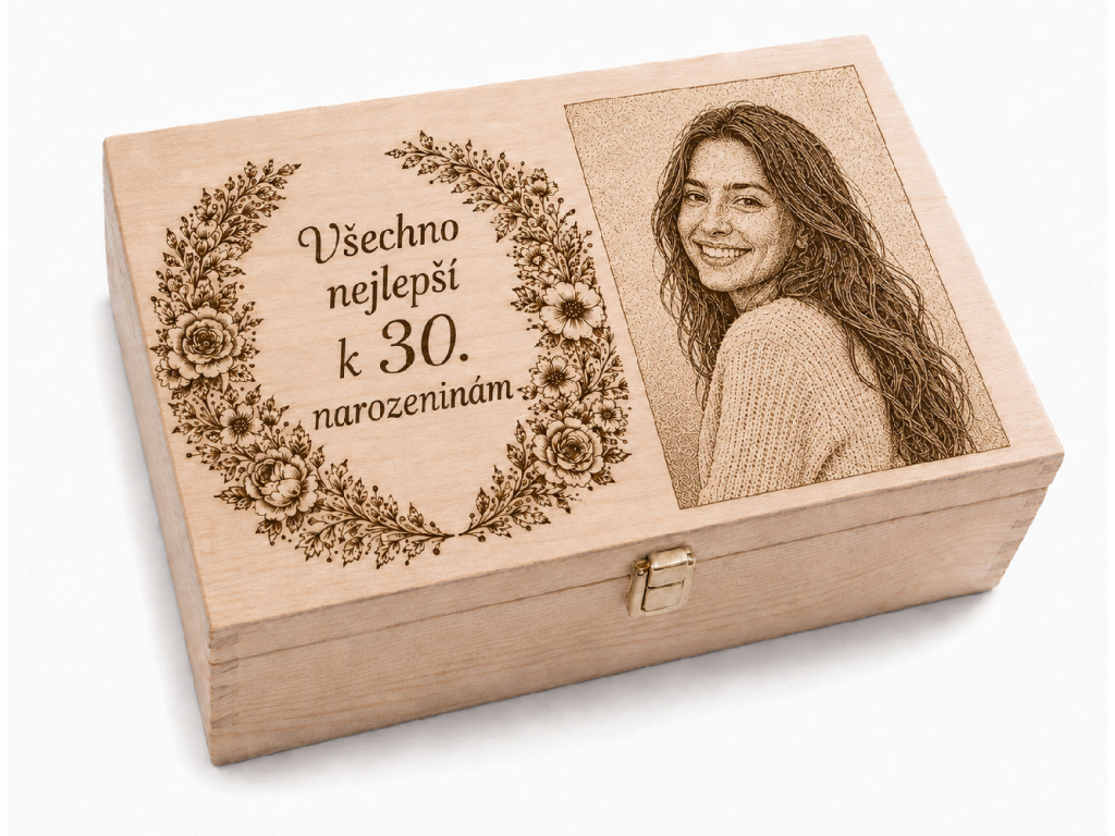 Birthday Gift – Wooden Box with Engraving of Photo and Text