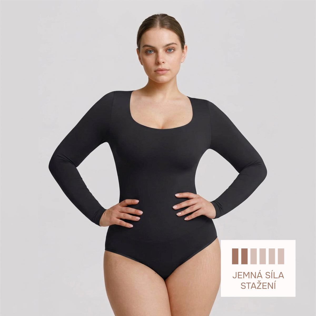Shaping bodysuit with long sleeves, round neckline, and classic thong cut, BLACK XL/XXL