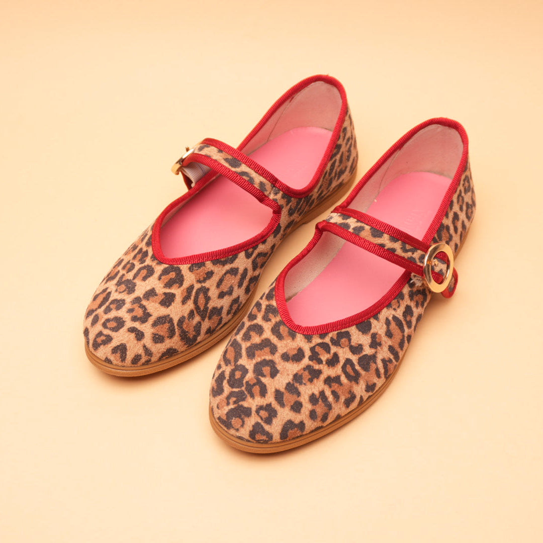 Mary-Jane Friulana V-neck Leopard Fabric with Red Trim