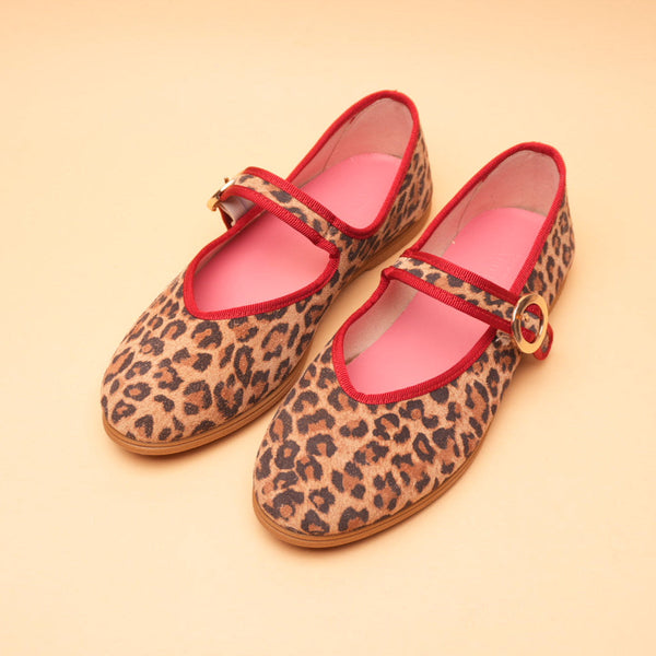 Mary-Jane Friulana V-neck Leopard Fabric with Red Trim
