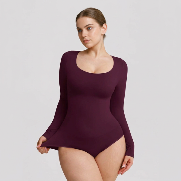 Shaping bodysuit with long sleeves, round neckline, and classic panty cut, BORDEAUX 3XL/4XL