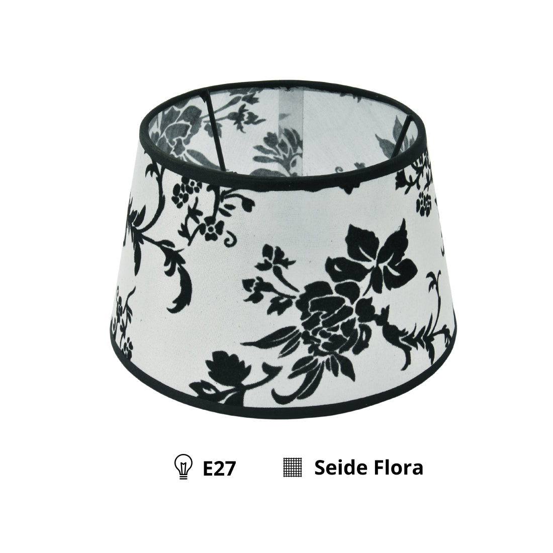 Variabile Paralume a Tamburo - Nero/Bianco – Trend Silk Flora – Ø20 cm