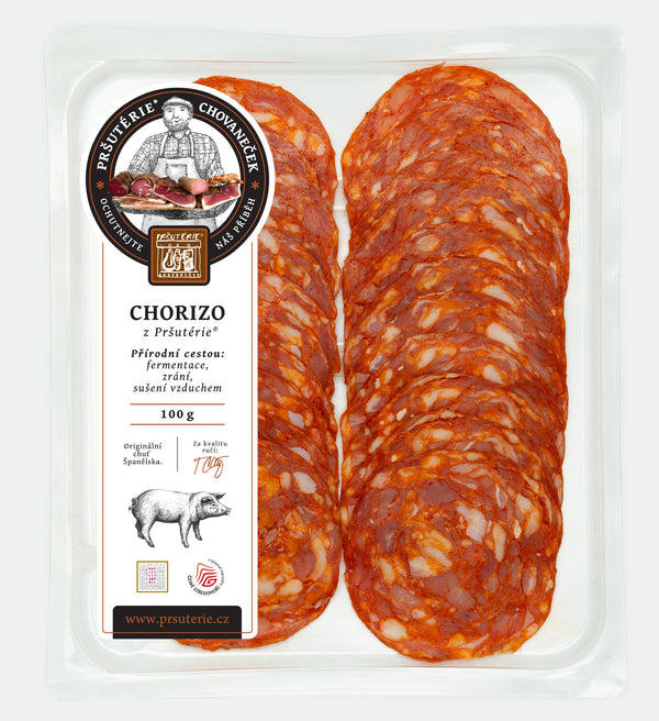 CHORIZO z Pršutérie® vakuované cca 100 g  Výrobek jemně nakrájen