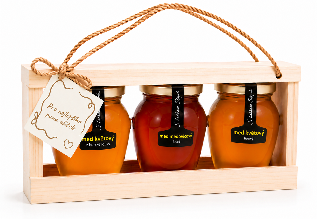 Elisa Honey Gift for Teachers - Set of Honeys in a Wooden Feeder 3× 250 g