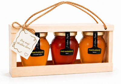 Elisa Honey Gift for Wife - Set of Honeys in Wooden Feeder 3× 250 g