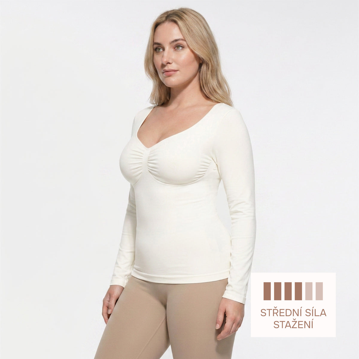 Seamless Shaping Top with Long Sleeves, WHITE S