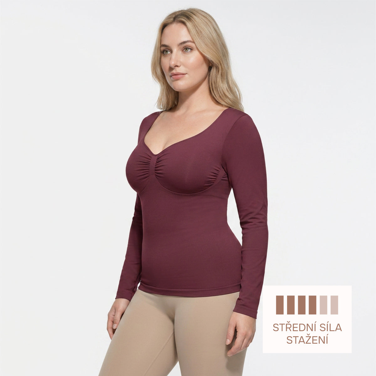 Seamless Shaping Top with Long Sleeves, BURGUNDY 3XL