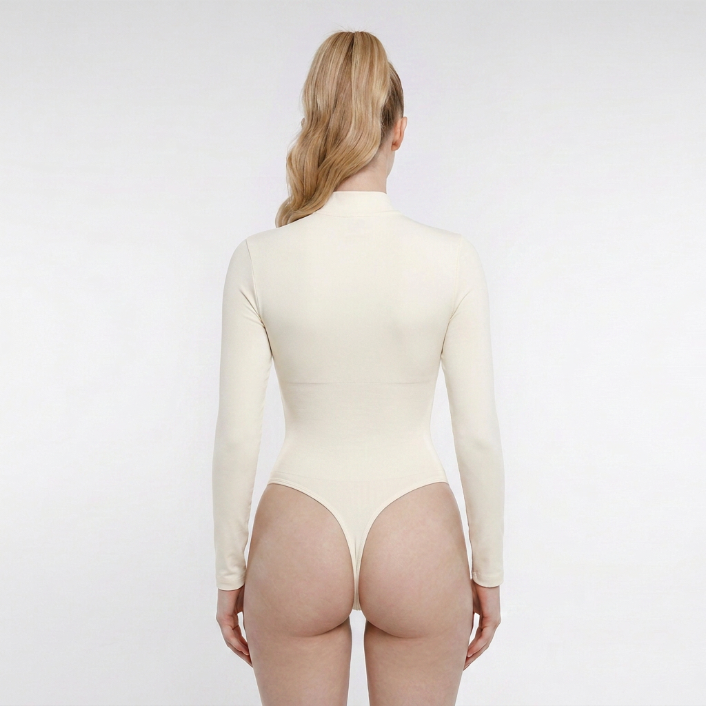 Shaping Zip Bodysuit with Long Sleeves, WHITE M/L