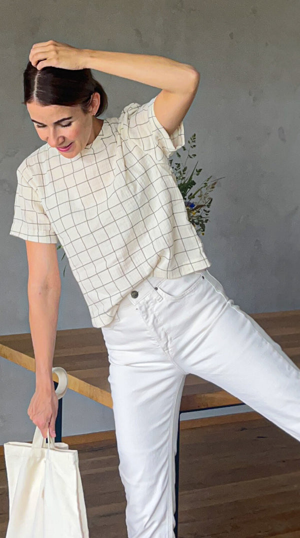 Beige Muslin Check T-Shirt Size: XS