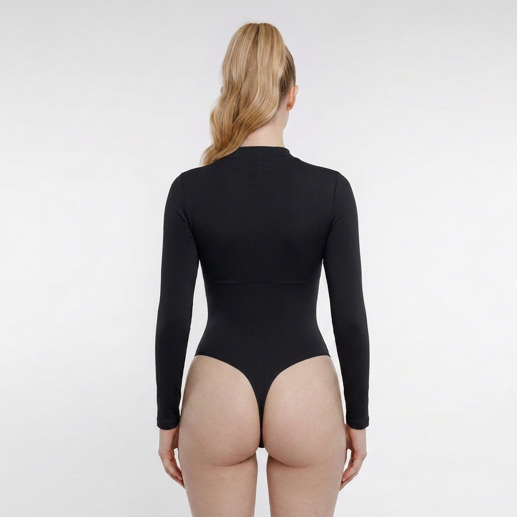 Shaping Zip Bodysuit with Long Sleeves, BLACK XL/XXL