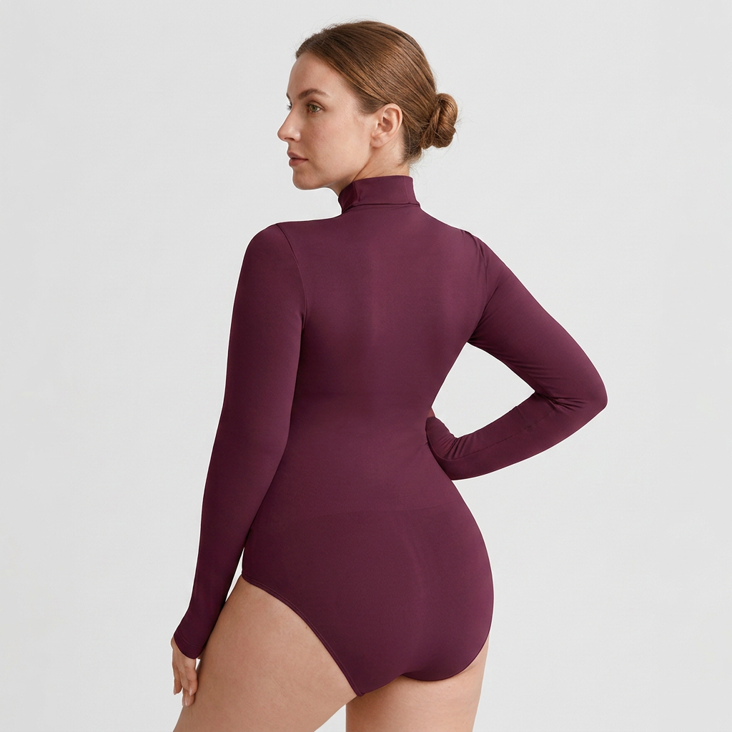 Shaping bodysuit with long sleeves, turtleneck, and classic panty cut, BURGUNDY 3XL/4XL