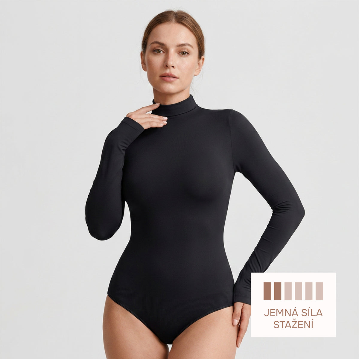 Shaping bodysuit with long sleeves, turtleneck, and classic panty cut, BLACK XL/XXL