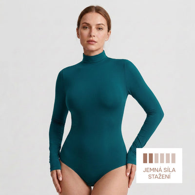 Shaping bodysuit with long sleeves, turtleneck, and classic panty cut, PETROLEUM 3XL/4XL