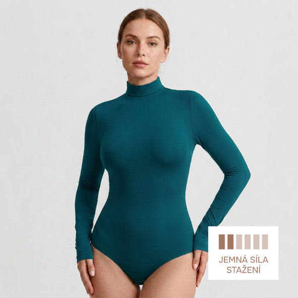 Shaping bodysuit with long sleeves, turtleneck, and classic panty cut, PETROLEUM XS/S