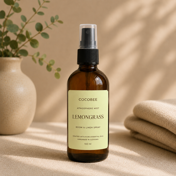 CocoBee Lemongrass Atmosphere Mist in an amber spray bottle