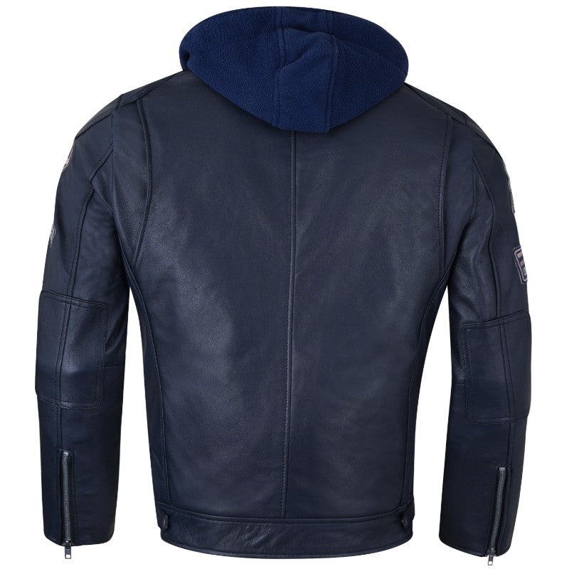Fifty Eight Leather Men's Motorcycle Jacket - Navy Blue