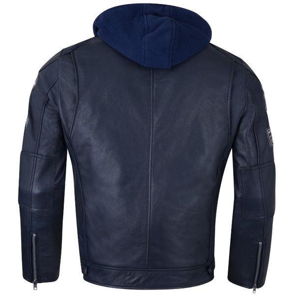 Fifty Eight Leather Men's Motorcycle Jacket - Navy Blue
