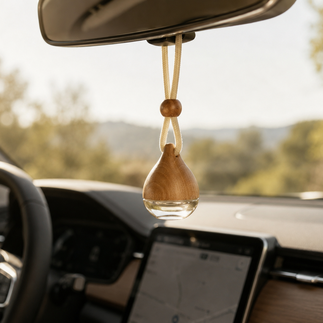 CocoBee mini car diffuser hanging from a rearview mirror