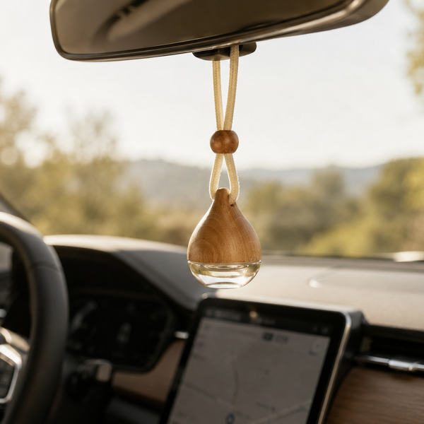 CocoBee mini car diffuser hanging from a rearview mirror