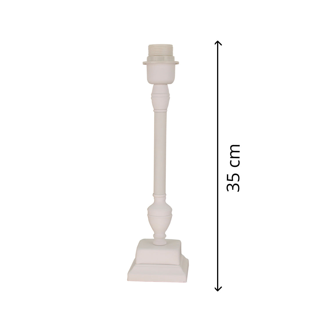 Lampenfuß Weiß 35 cm auf quadratischem Sockel, aus stabilem Metall gefertigt.