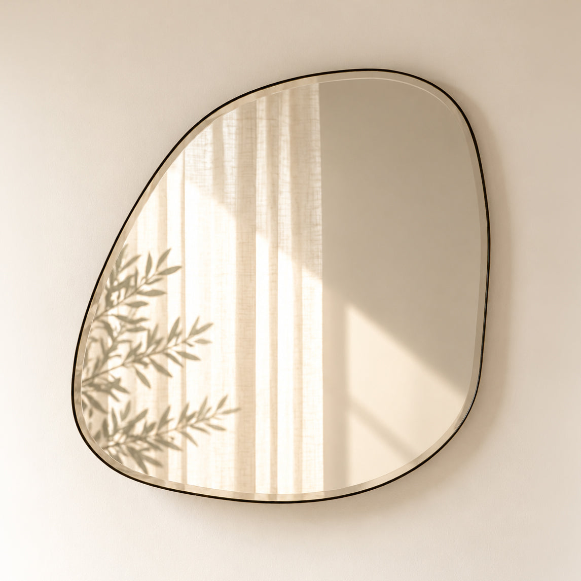 Asymmetrical Wall Mirror Black Pearl | Black Edge & Beveled Edge | 80 x 70 cm | Indore Home
